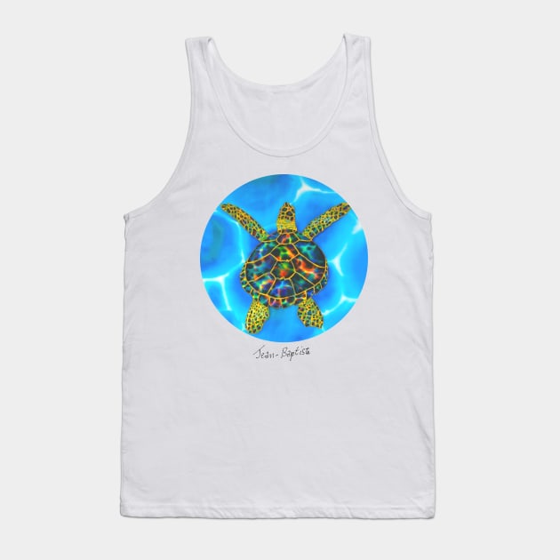 Caribbean unveiled on silk | Black Opal Sea Turtle Tank Top by Jean-Baptiste Silk Art